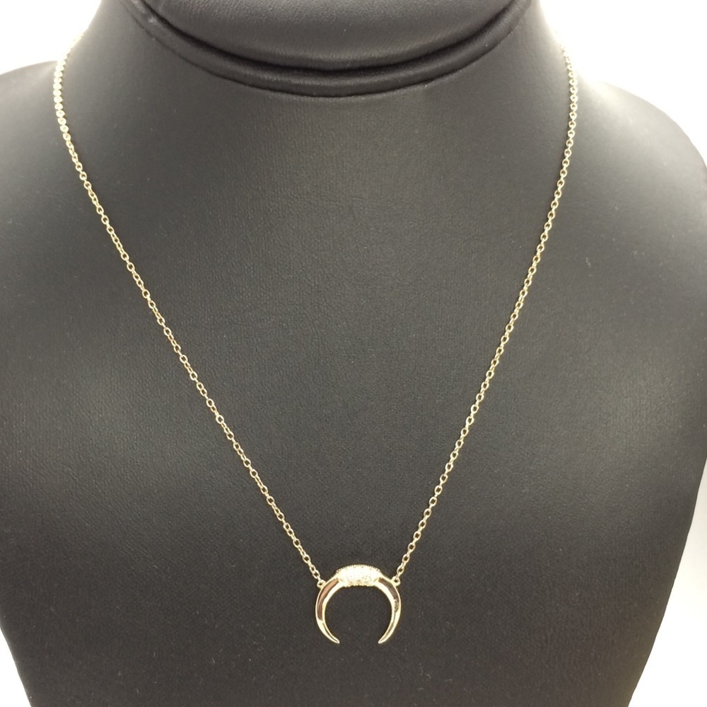 SHASHI 925 VERMEIL HORN NECKLACE RHINESTONE 18k GOLD PLATED STERLING DAINTY